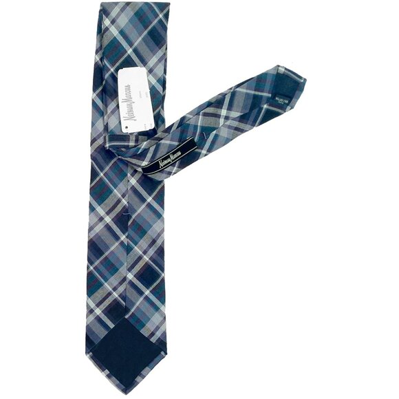NEW Handsome Neiman Marcus Cotton Tie!Purple Blue & White PlaidMade in USA